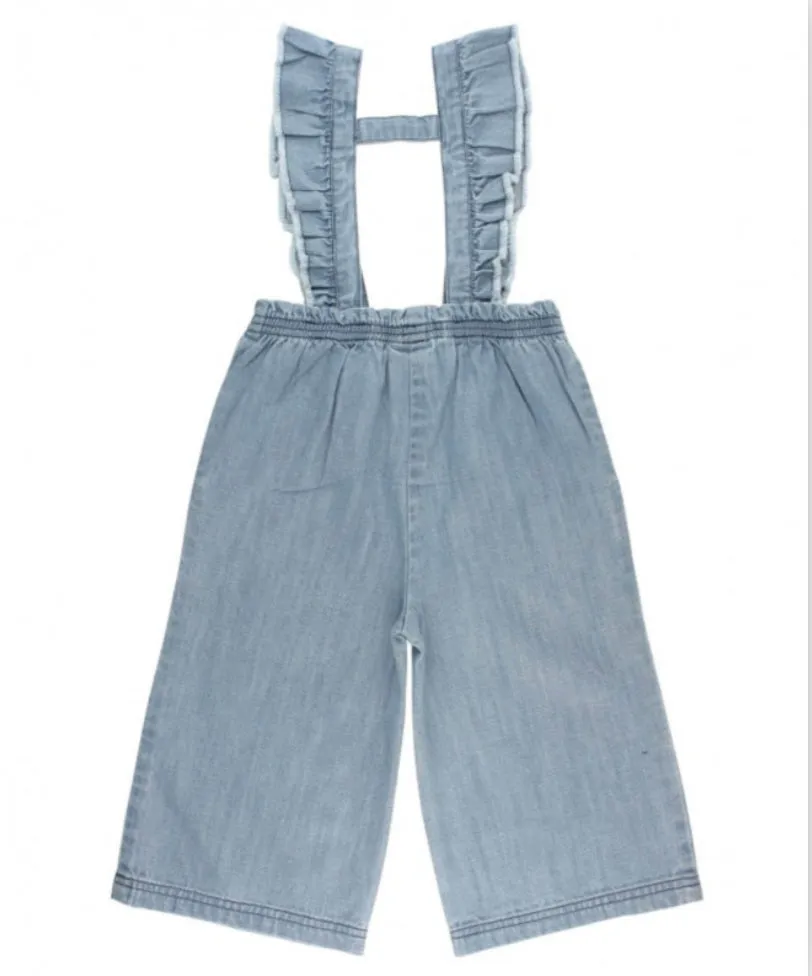 Light Wash Denim Ruffle Overalls