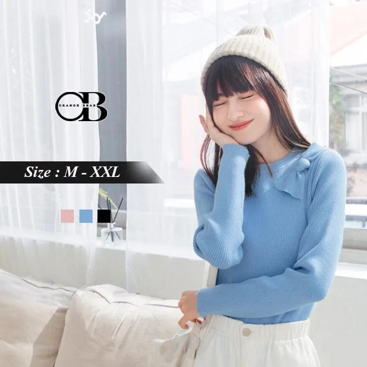 LONG SLEEVE BOW KNIT TOPS