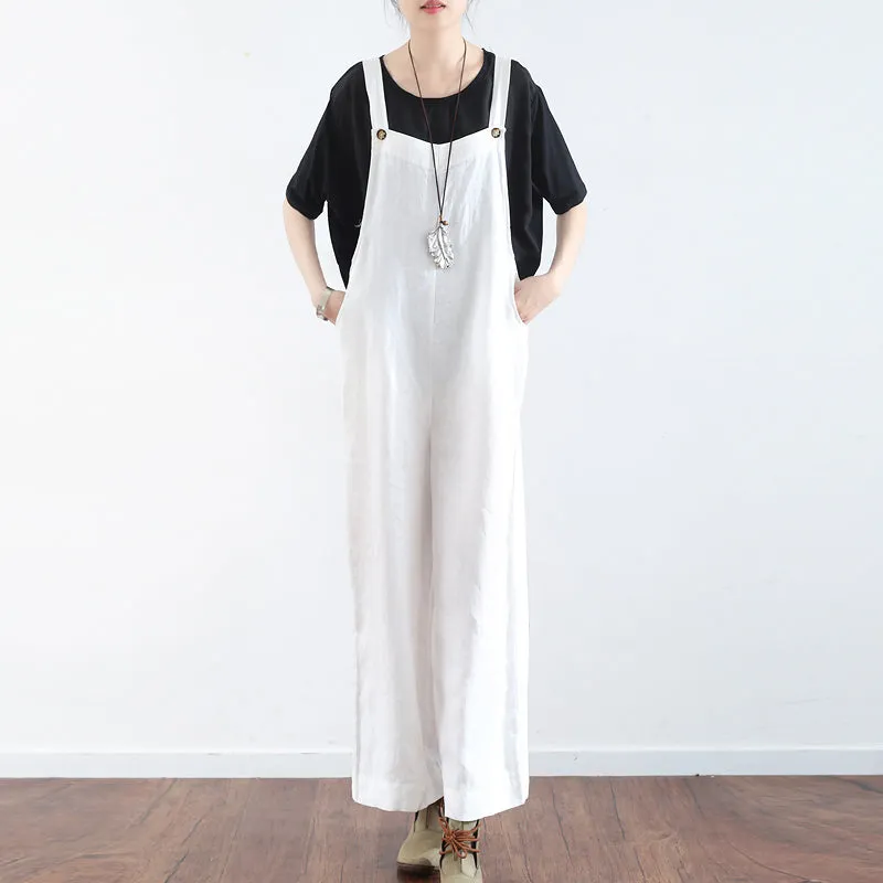 Loose Casual Linen Wide Leg Overalls For Women