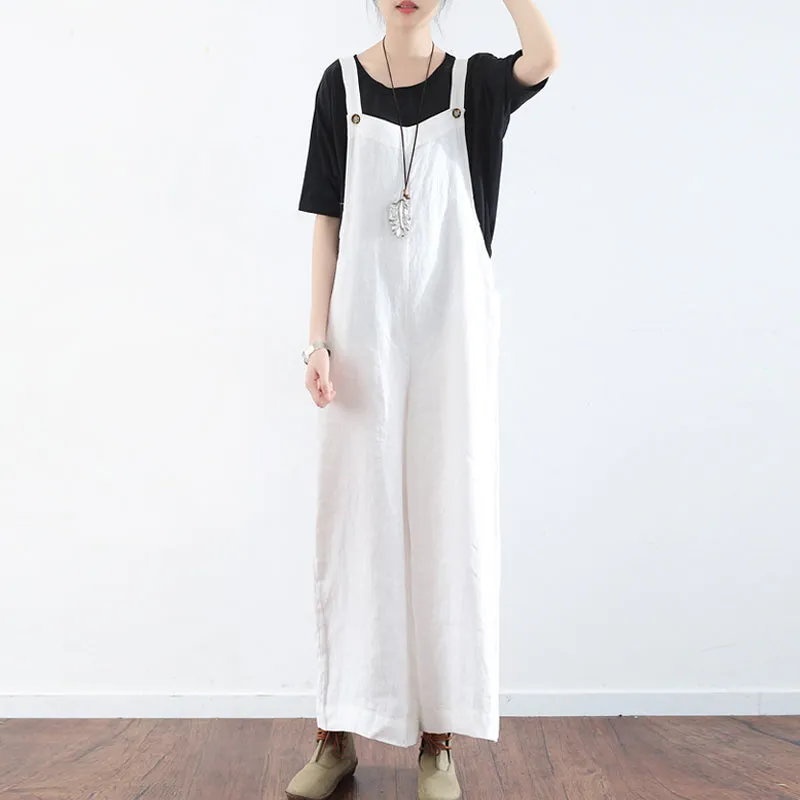 Loose Casual Linen Wide Leg Overalls For Women