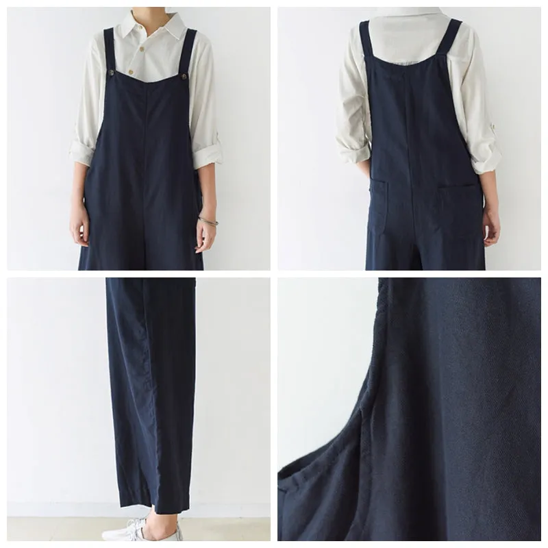 Loose Casual Linen Wide Leg Overalls For Women