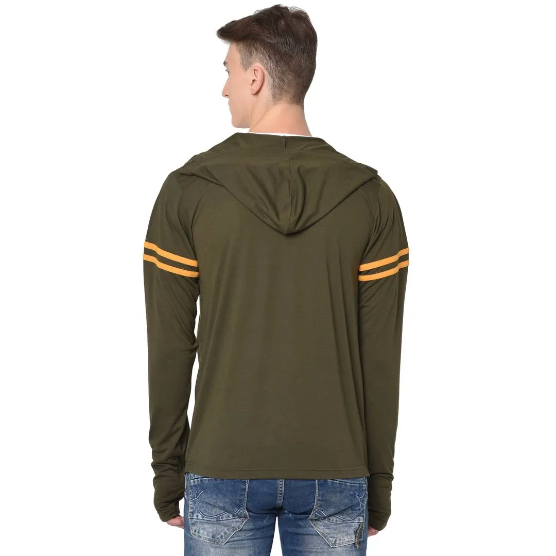 Men's Green Cotton Long Sleeves Self Pattern Hooded Cardigan