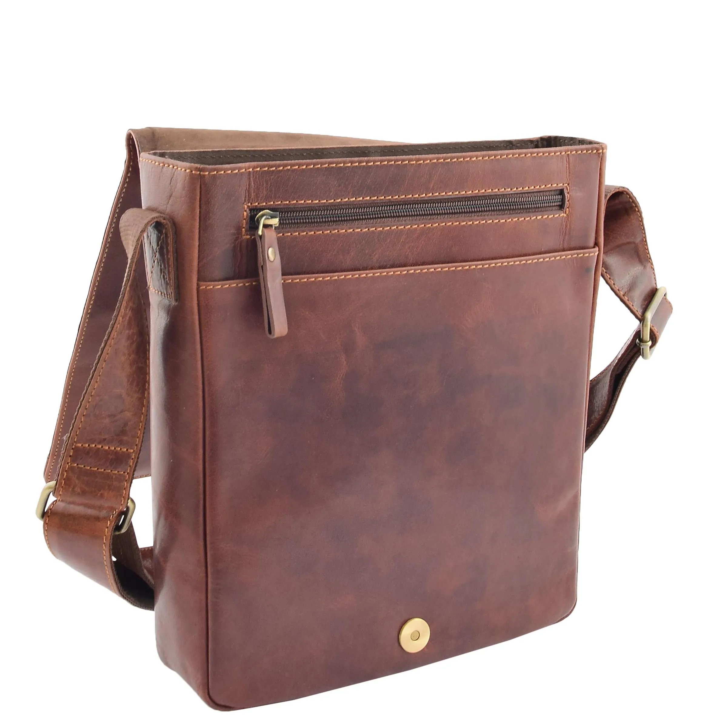 Mens Leather Cross Body Flight Messenger Bag Bratton Brown