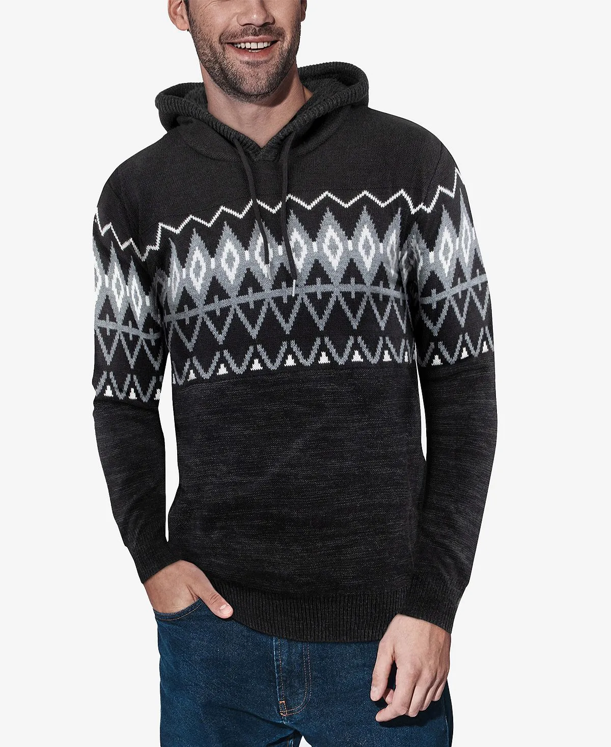 Men's X-Ray Color Block Hooded Sweater, Black