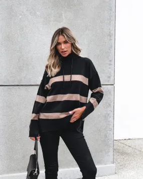 Muse By Magnolia Black and Taupe Striped Hooded Sweater - FINAL SALE