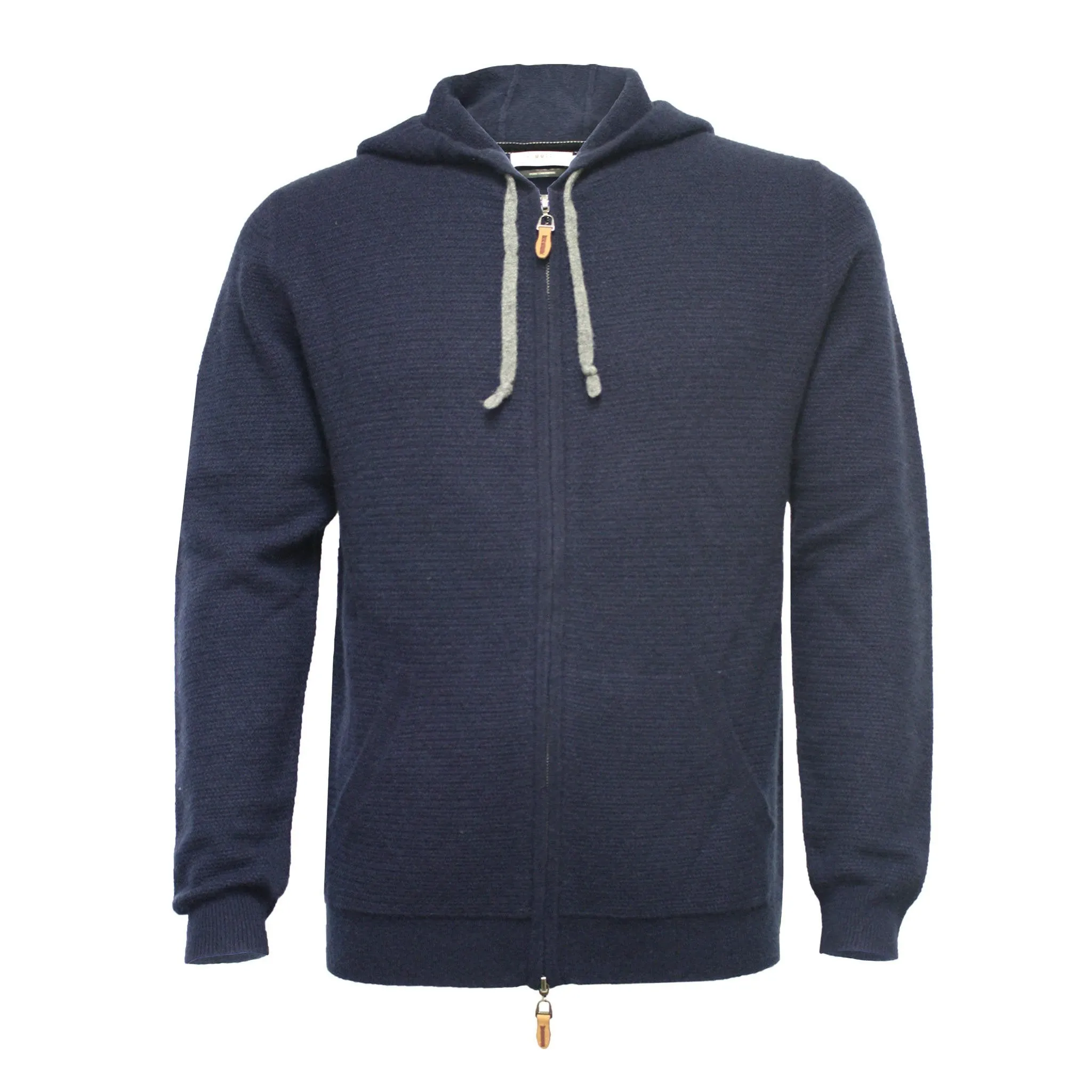 Navy Hooded Cashmere Sweater in small Herringbone stitch Cervinia