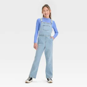 New - Girls' Denim Utility Overalls - art class Light Indigo Blue Wash XL