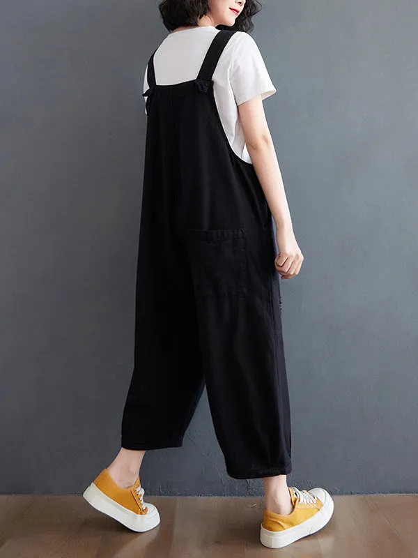 Original Cartoon Printed Puff Denim Overalls