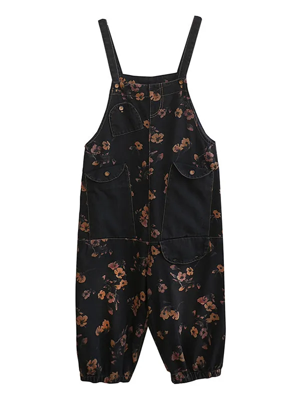 Original Floral With Pocket Harem Denim Overalls