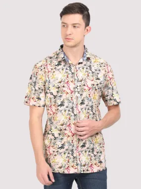 Peachy Floral Digital Printed Half Shirt