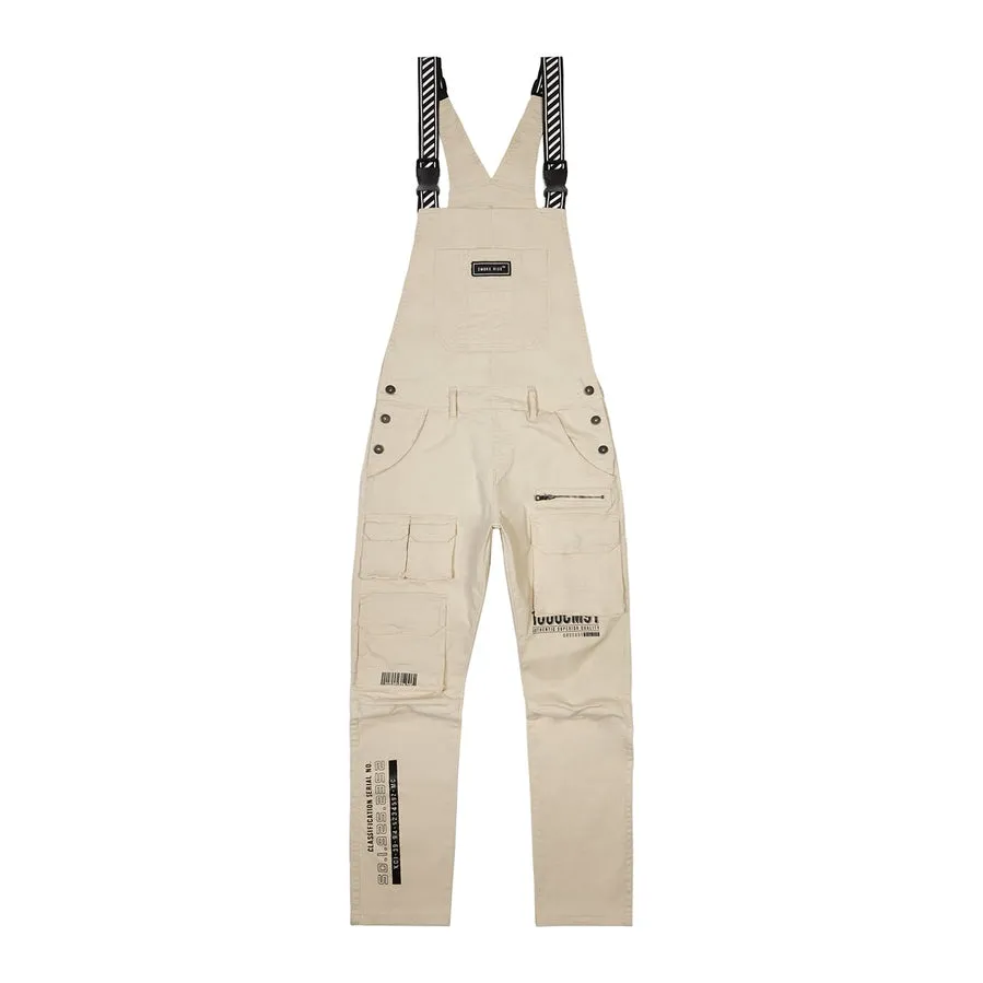 Printed Utility Twill Cargo Overalls - Latte