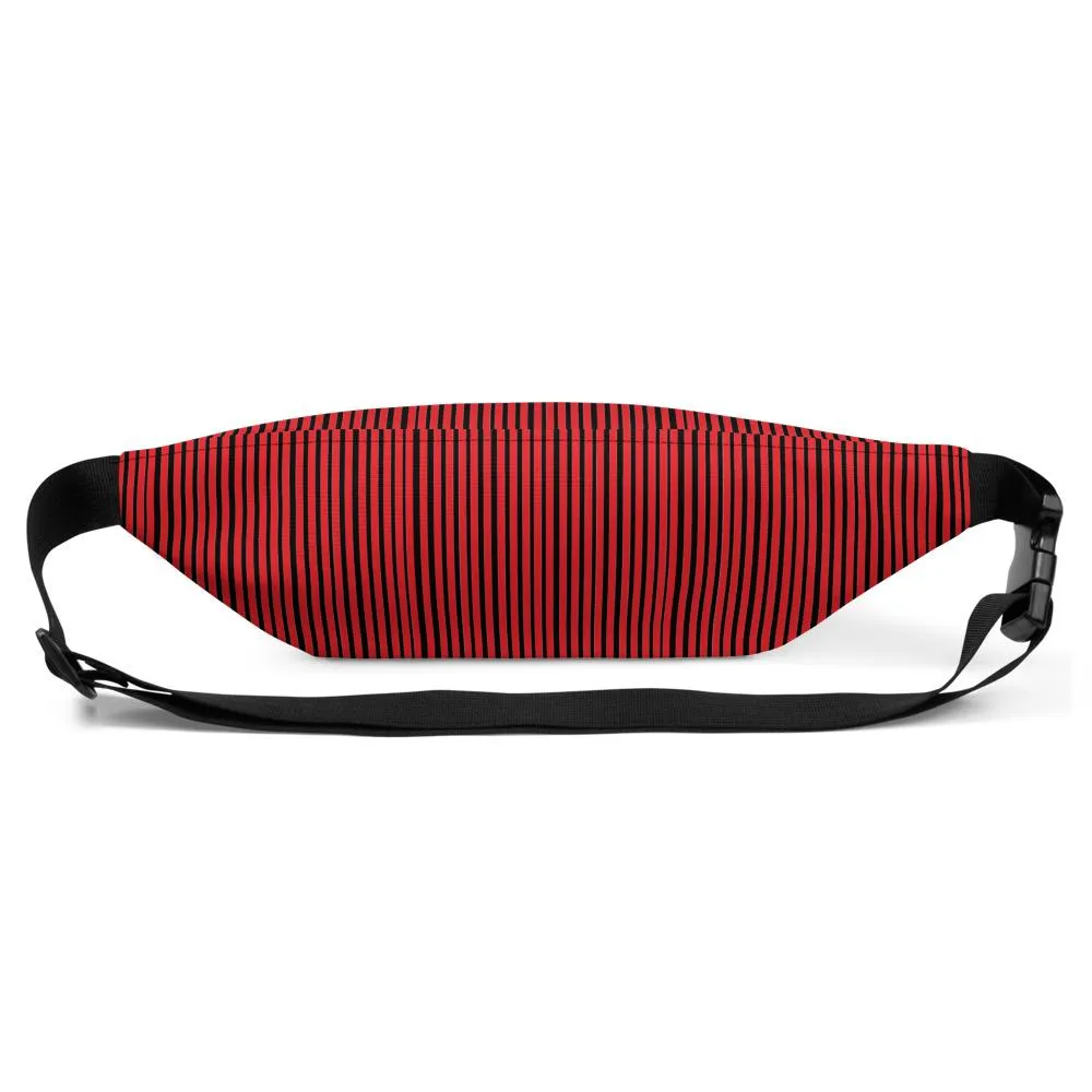 Red Black Stripe Fanny Pack, Best Printed Designer Waist Bag Fanny Pack Festival Waist Belt Bag- Made in USA