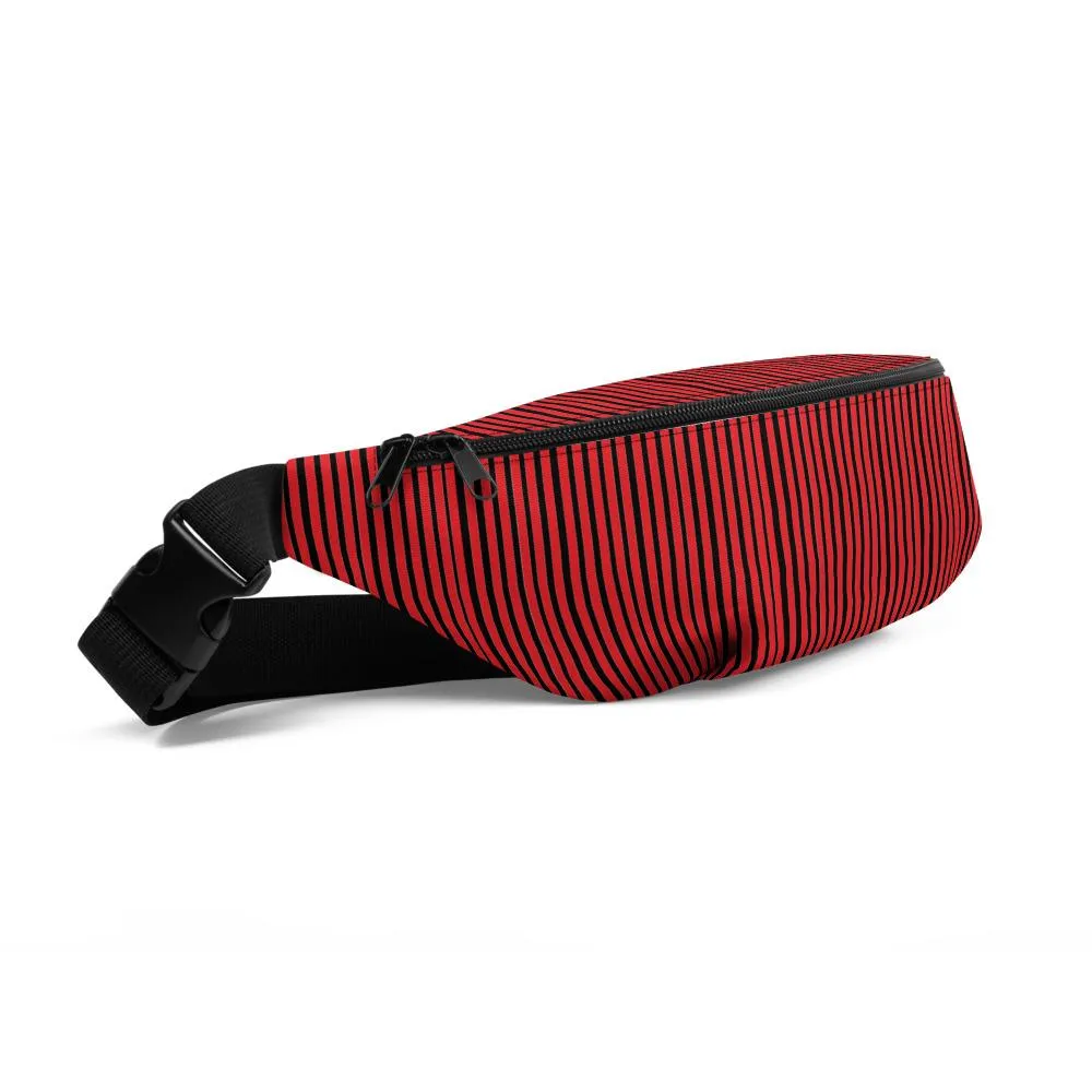 Red Black Stripe Fanny Pack, Best Printed Designer Waist Bag Fanny Pack Festival Waist Belt Bag- Made in USA