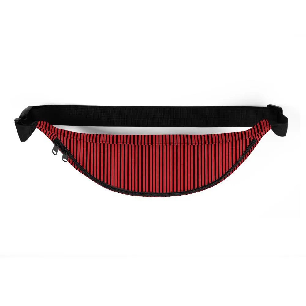 Red Black Stripe Fanny Pack, Best Printed Designer Waist Bag Fanny Pack Festival Waist Belt Bag- Made in USA