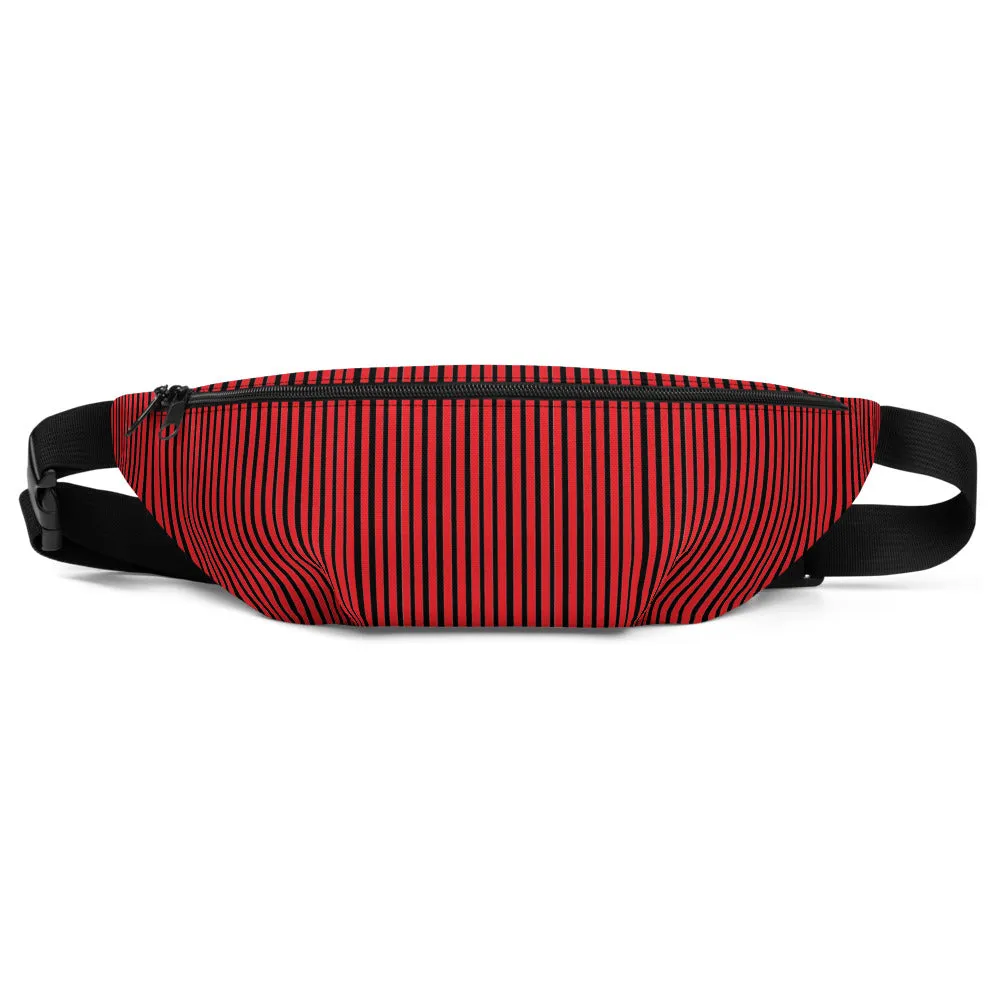 Red Black Stripe Fanny Pack, Best Printed Designer Waist Bag Fanny Pack Festival Waist Belt Bag- Made in USA