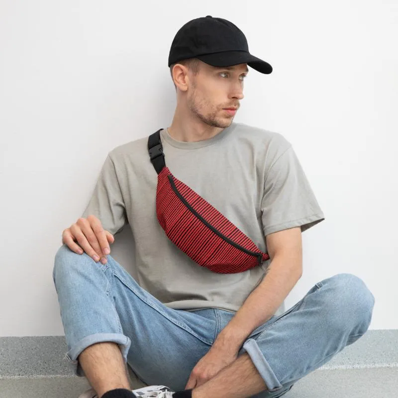 Red Black Stripe Fanny Pack, Best Printed Designer Waist Bag Fanny Pack Festival Waist Belt Bag- Made in USA