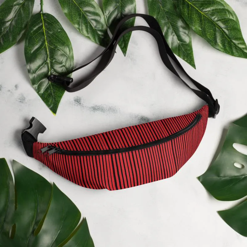 Red Black Stripe Fanny Pack, Best Printed Designer Waist Bag Fanny Pack Festival Waist Belt Bag- Made in USA