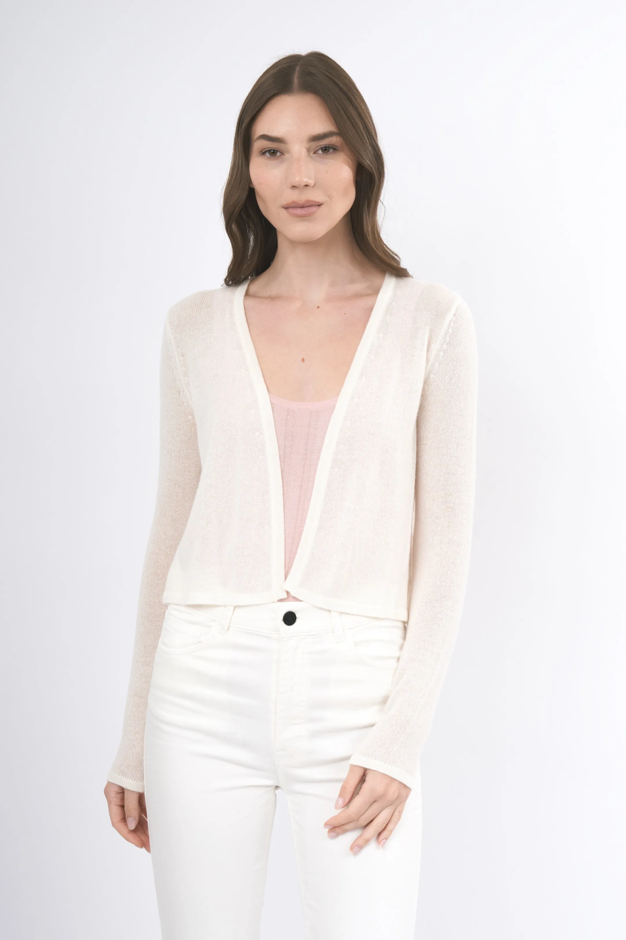 Robertson Madison 100% Cashmere Cropped Cardigan CC-256 | Ivory