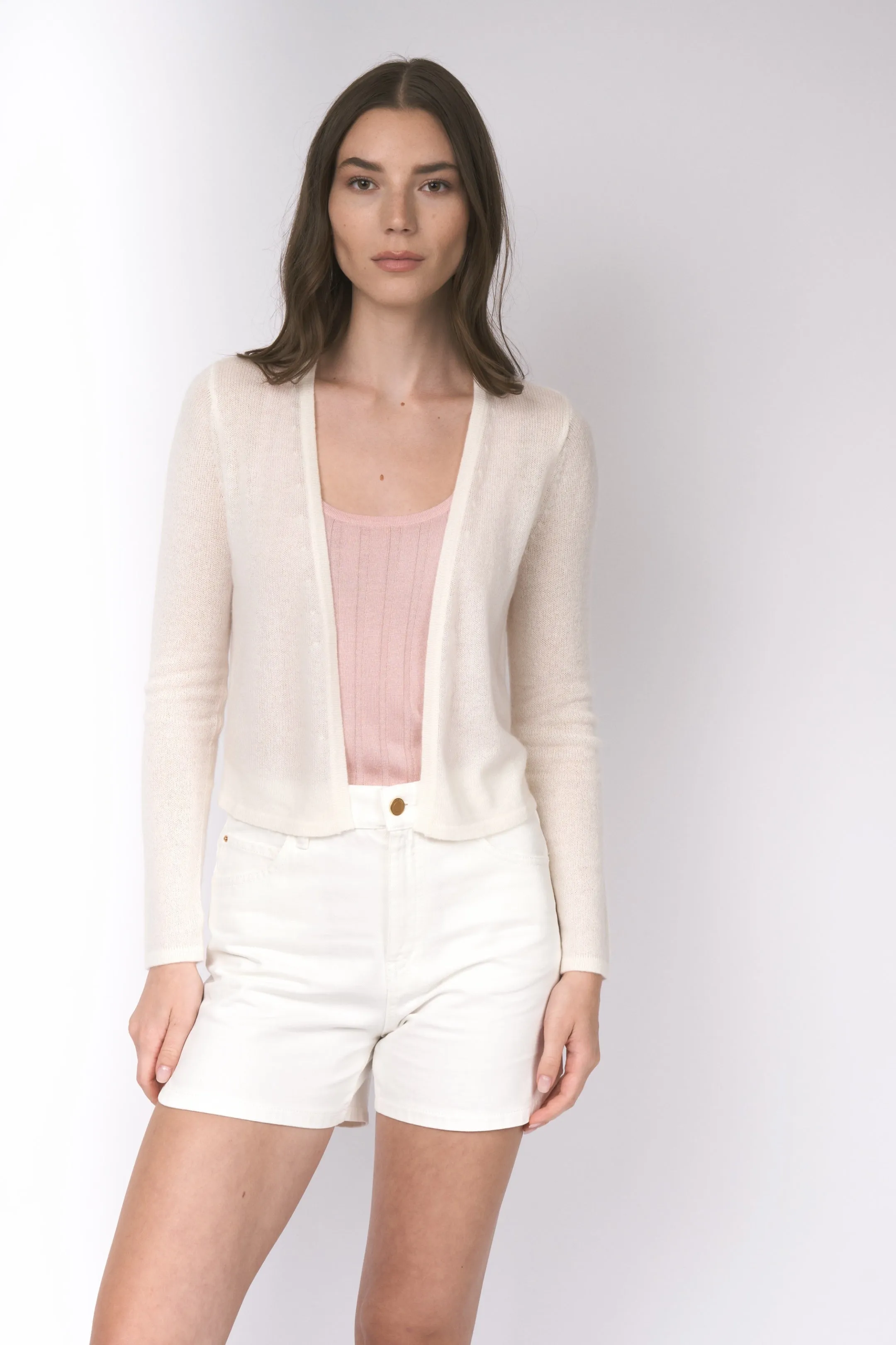 Robertson Madison 100% Cashmere Cropped Cardigan CC-256 | Ivory