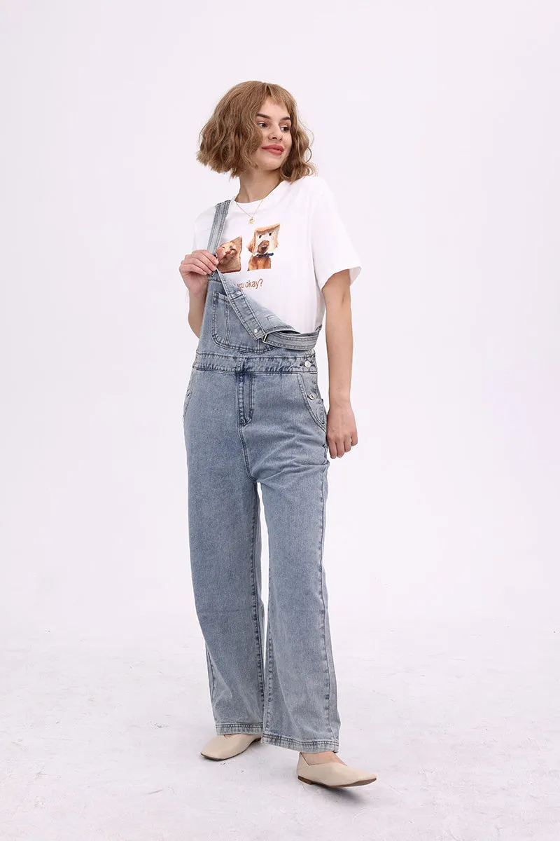 Slant Pocket Wide Leg Denim Overalls