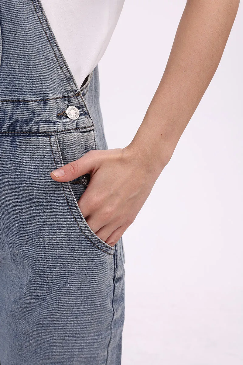 Slant Pocket Wide Leg Denim Overalls