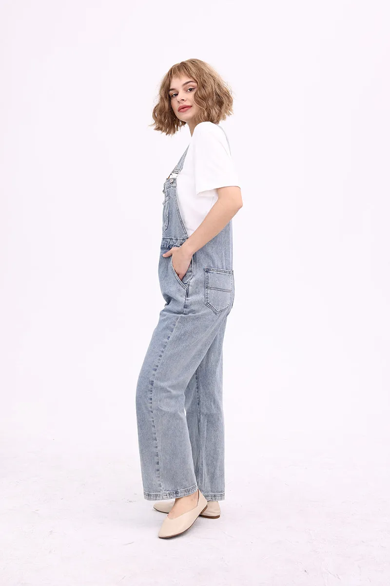 Slant Pocket Wide Leg Denim Overalls