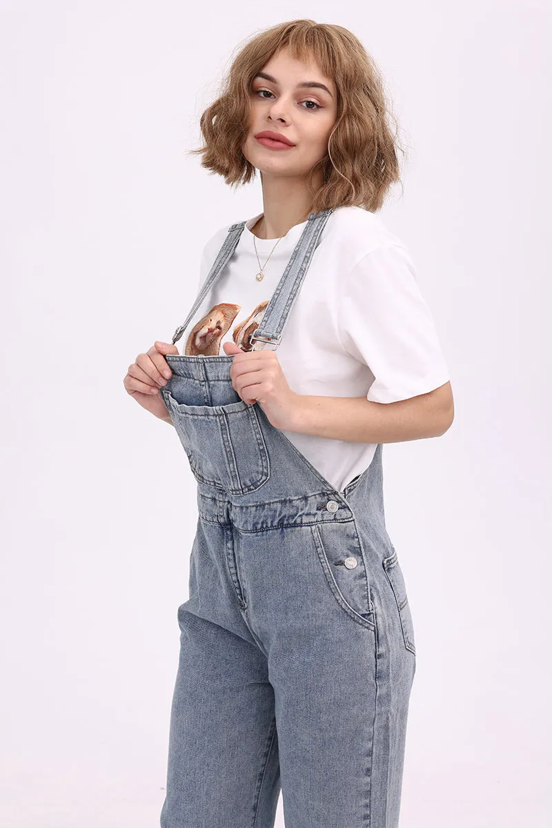 Slant Pocket Wide Leg Denim Overalls