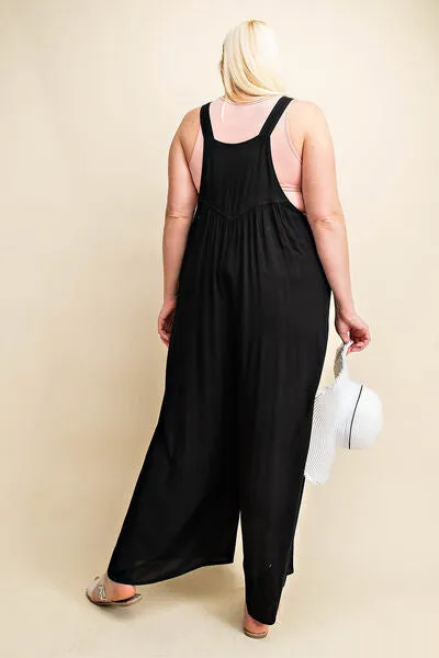 Sleeveless Ruched Wide Leg Overalls