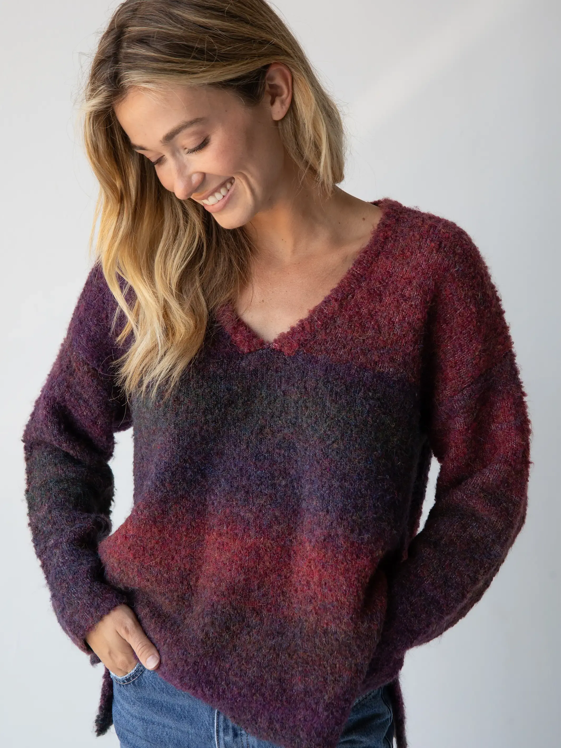 Snuggle Up V-Neck Sweater - Eggplant