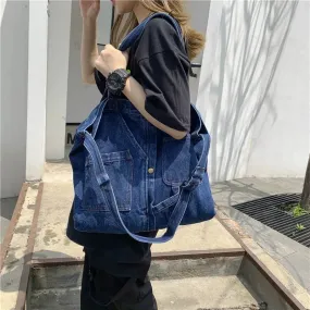 Sohiwoo Denim Shoulder Bags for Women Casual Jeans Bags Designer Tote Crosbody Luxury Handbags Denim Shopping Bag Bolsos Para Mujer