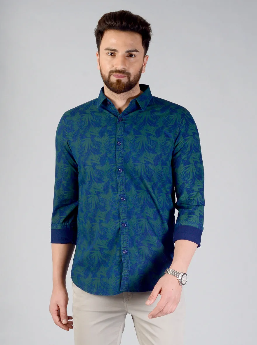 Spruce Blue Printed Slim Fit Casual Shirt | JadeBlue