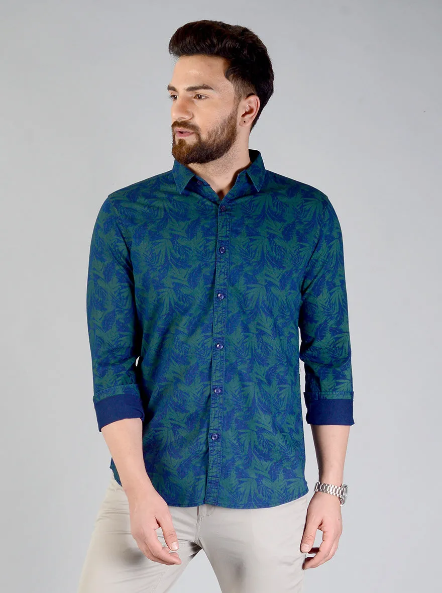 Spruce Blue Printed Slim Fit Casual Shirt | JadeBlue