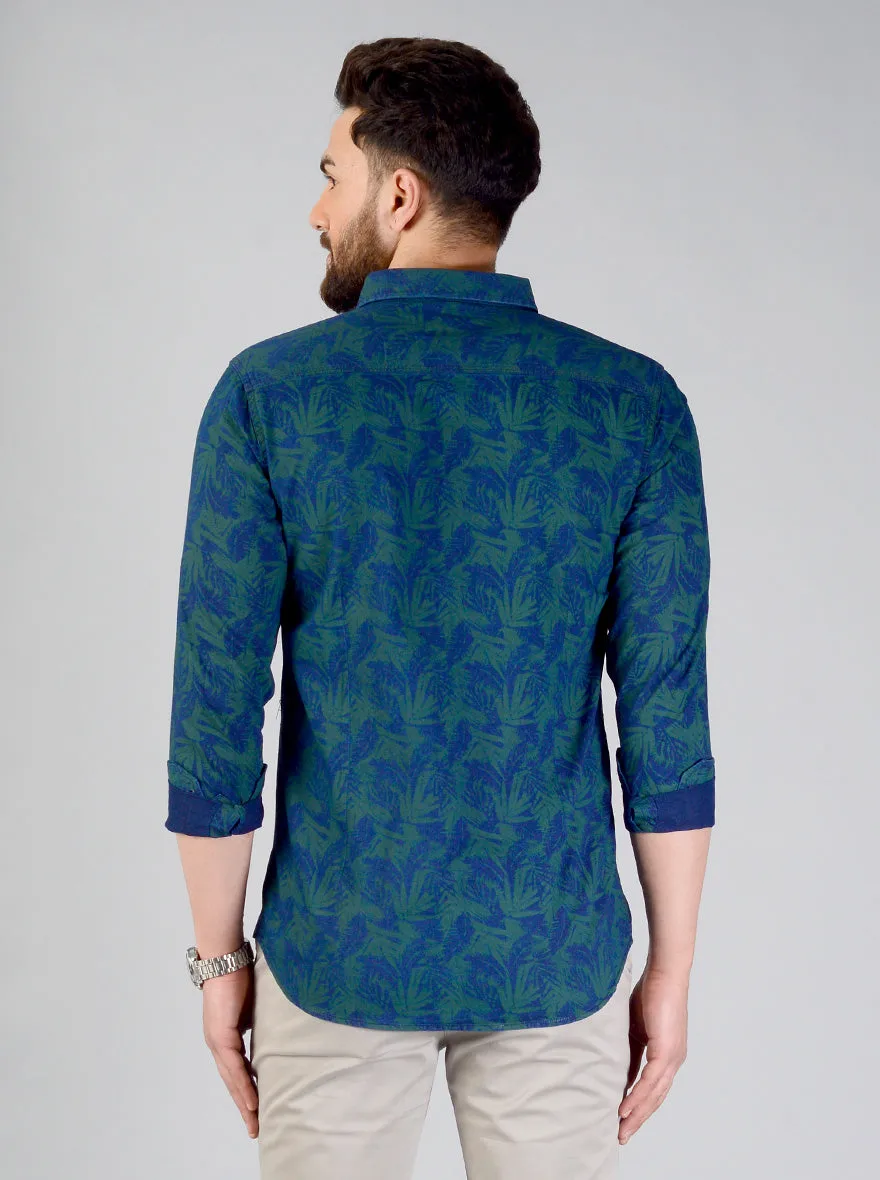 Spruce Blue Printed Slim Fit Casual Shirt | JadeBlue