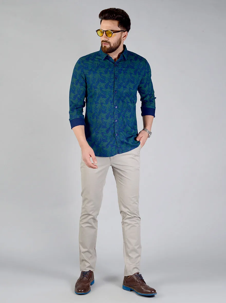 Spruce Blue Printed Slim Fit Casual Shirt | JadeBlue