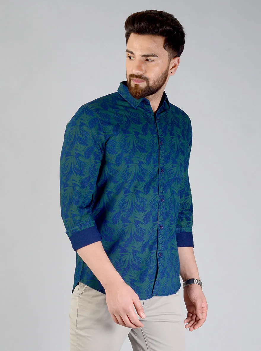 Spruce Blue Printed Slim Fit Casual Shirt | JadeBlue