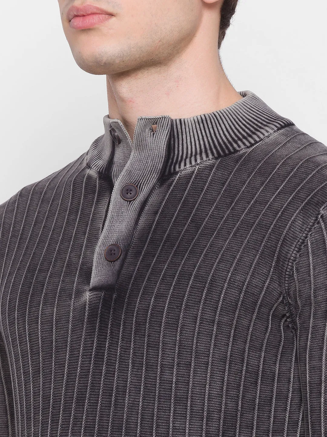 Spykar Grey Cotton Men Sweater