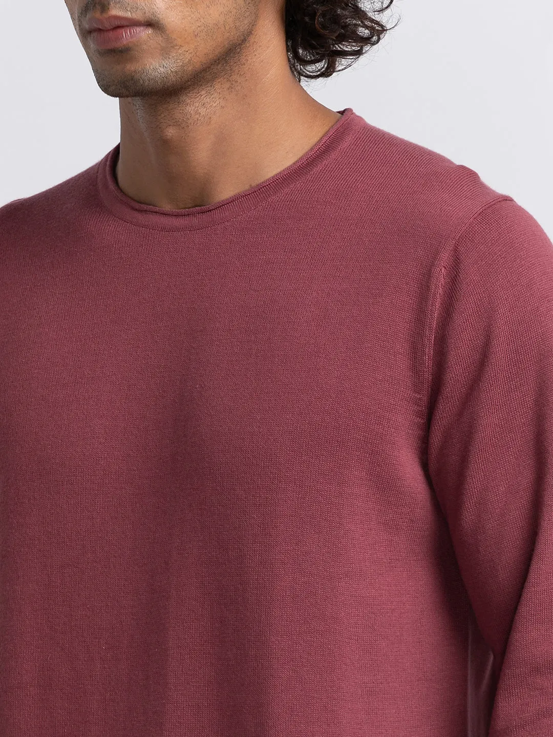 Spykar Mauve Red Cotton Full Sleeve Casual Sweater For Men