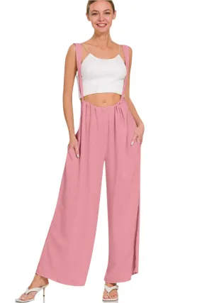 TEEK - Light Rose Pocketed Wide Strap Wide Leg Overalls