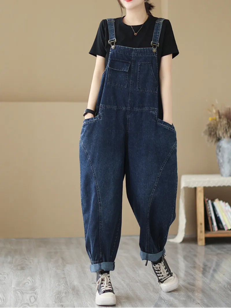 Thunder Of Desire Denim High Waist Bib overalls