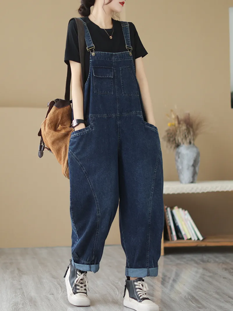 Thunder Of Desire Denim High Waist Bib overalls