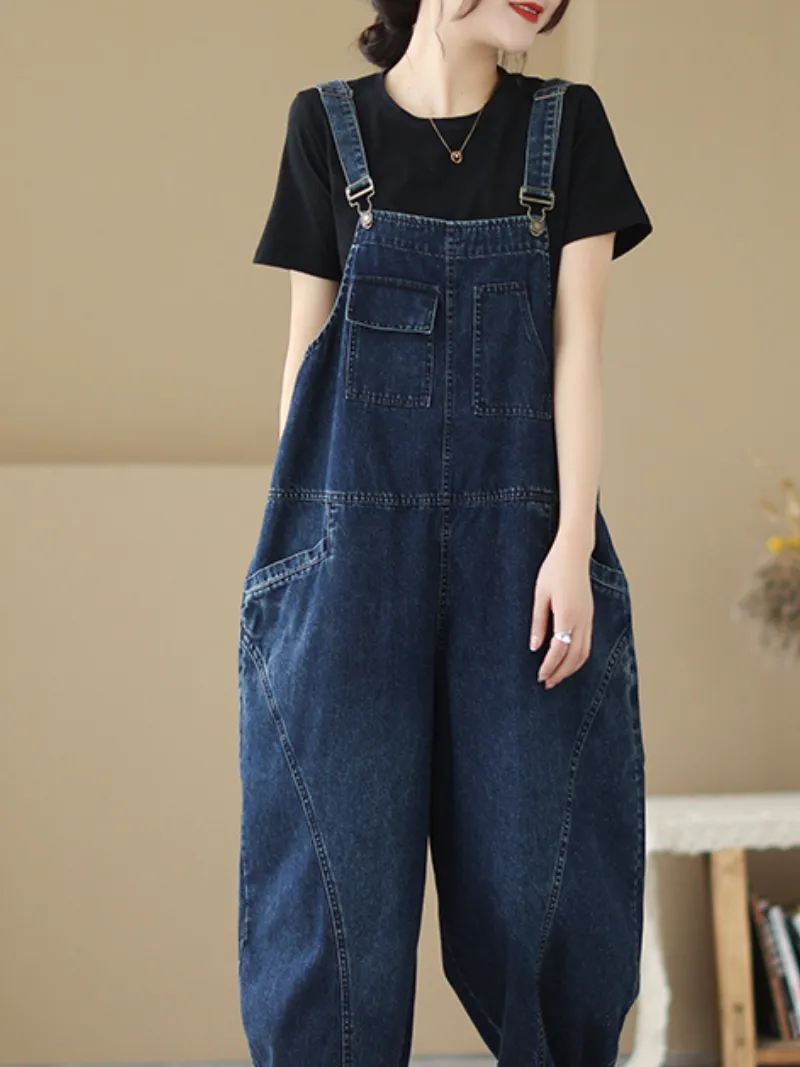 Thunder Of Desire Denim High Waist Bib overalls