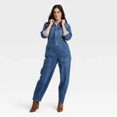 Universal Thread Women's Long Sleeve Denim Jumpsuit Wide-Leg Overalls