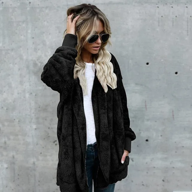 VenusFox Long Cardigan Warm Fur Coat with Pocket