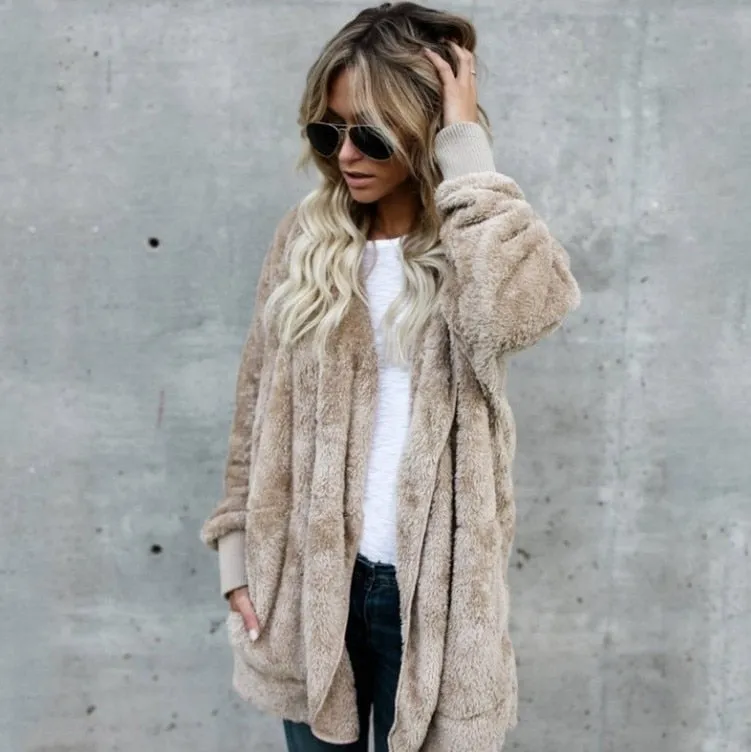 VenusFox Long Cardigan Warm Fur Coat with Pocket