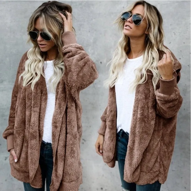 VenusFox Long Cardigan Warm Fur Coat with Pocket