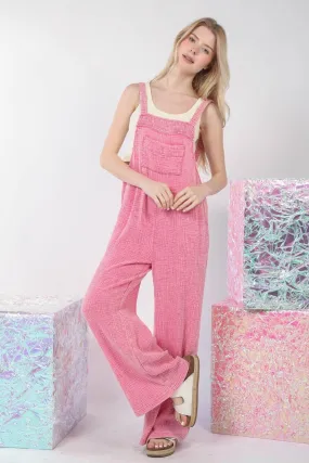 VERY J Texture Washed Wide Leg Overalls