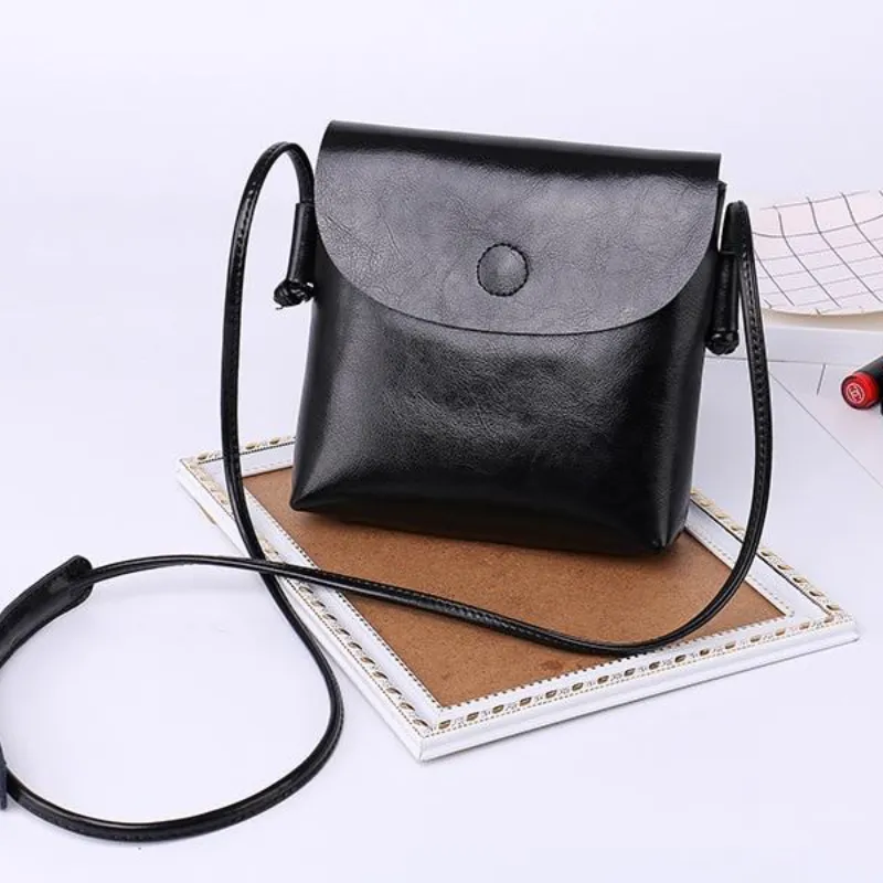 Vintage Oil Genuine Leather Bags for Women High Quality Cowhide Single Shoulder Crossbody Mini Bag Simple Ladies Designer Purse