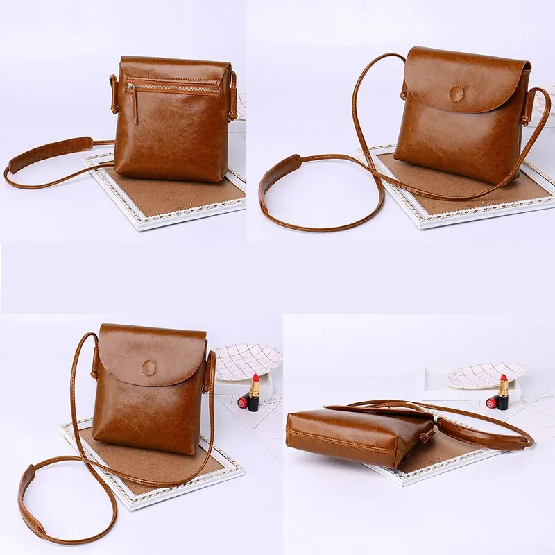 Vintage Oil Genuine Leather Bags for Women High Quality Cowhide Single Shoulder Crossbody Mini Bag Simple Ladies Designer Purse