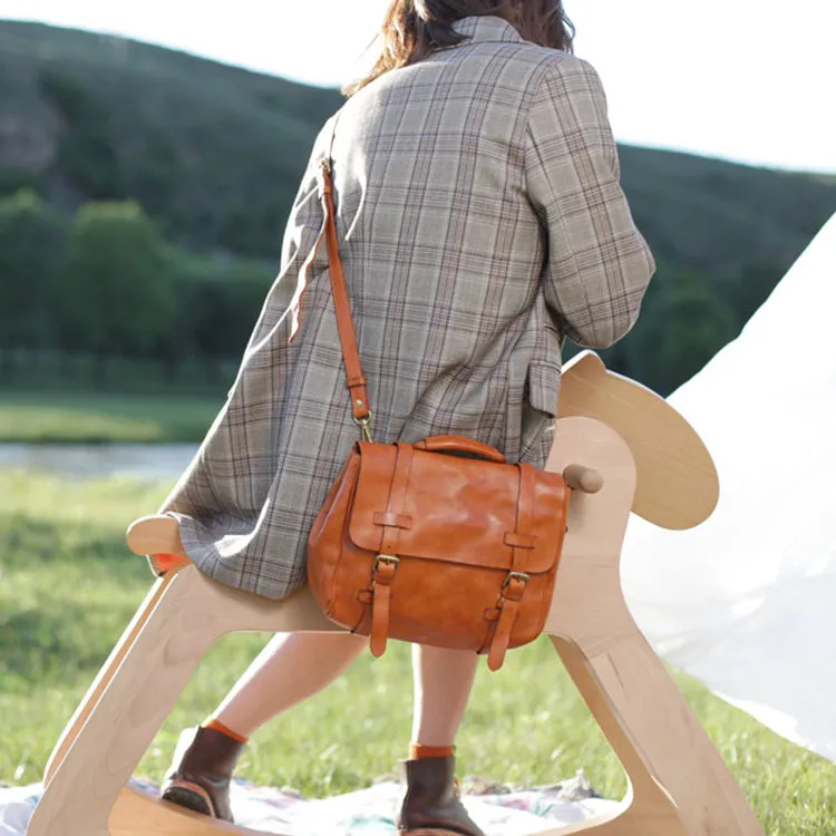 Vintage Womens Brown Leather Crossbody Messenger Satchel Bags Purse for Women