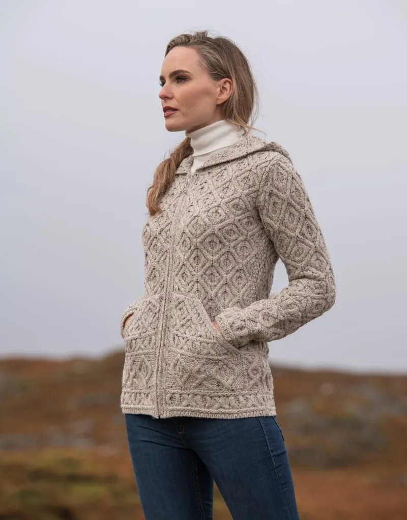 West End Knitwear | Skellig Zip Honeycomb | Hood Cardigan | Women's